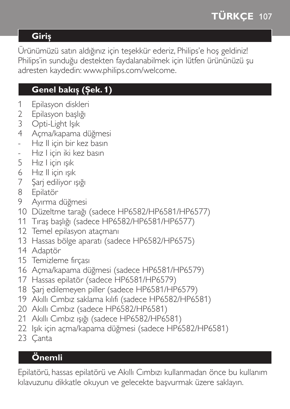 Türkçe, Türkçe 10 | Philips SatinPerfect Depiladora User Manual | Page 107 / 124