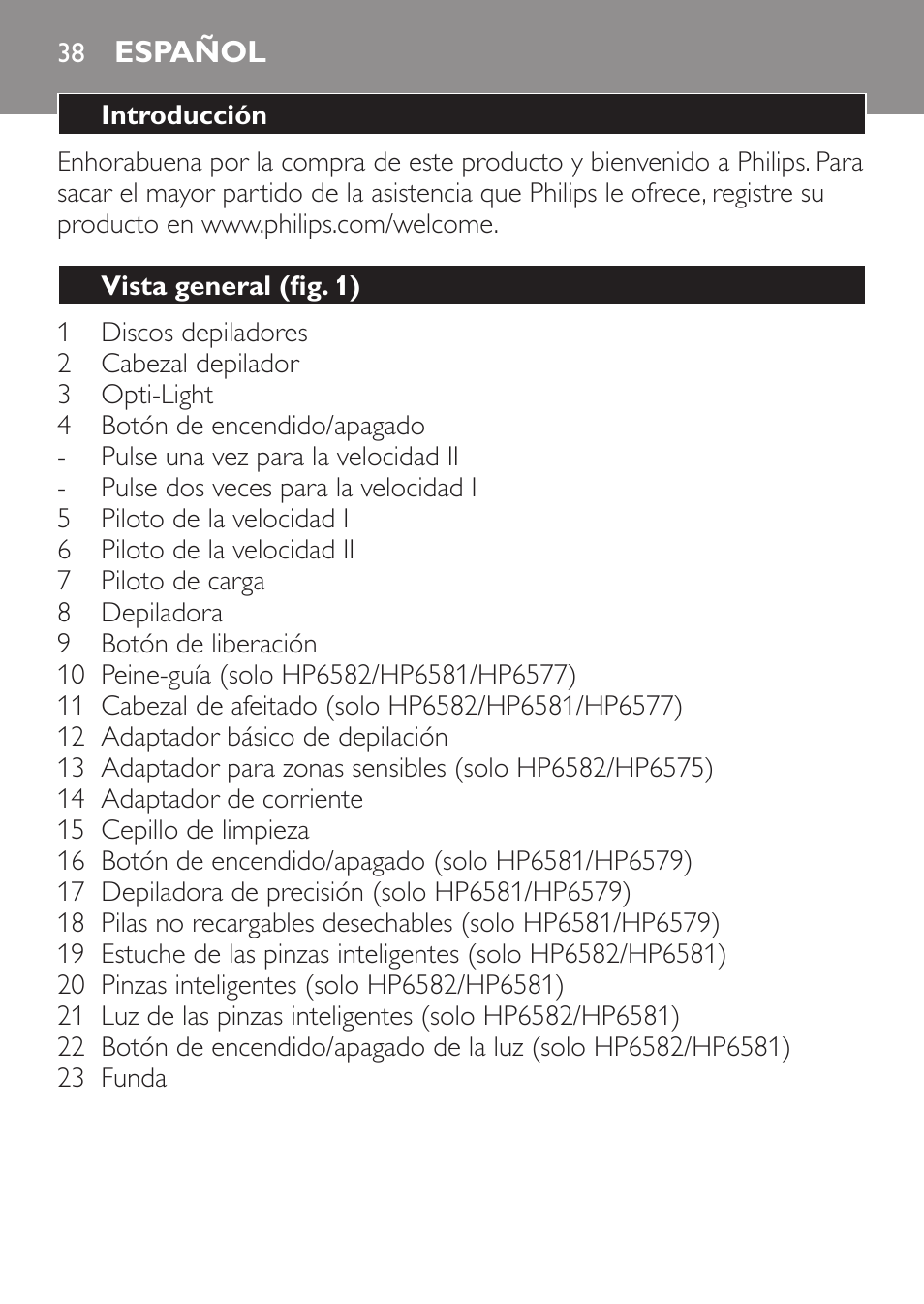 Español | Philips SatinPerfect Depiladora User Manual | Page 38 / 124