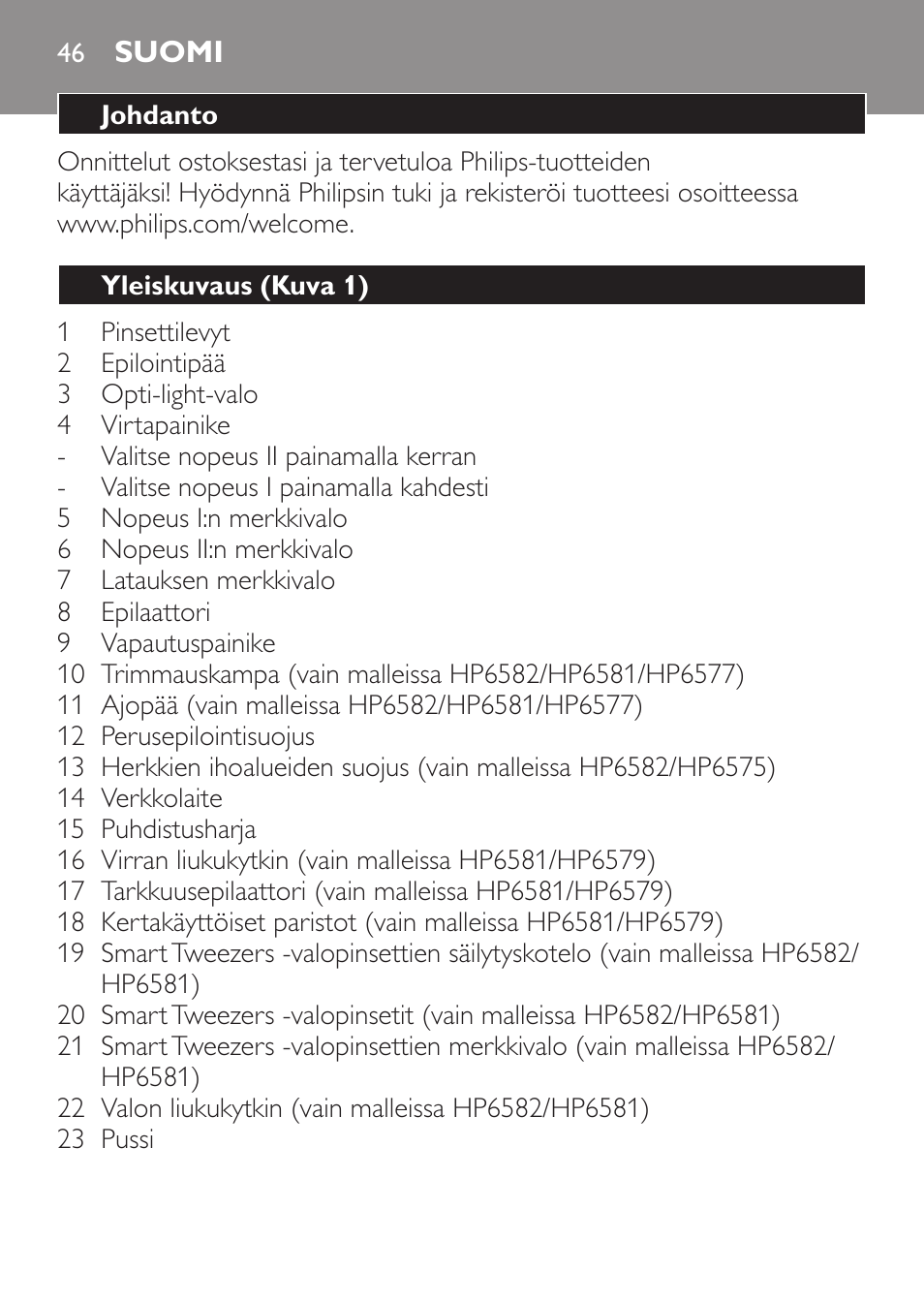 Suomi, Suomi 46 | Philips SatinPerfect Depiladora User Manual | Page 46 / 124