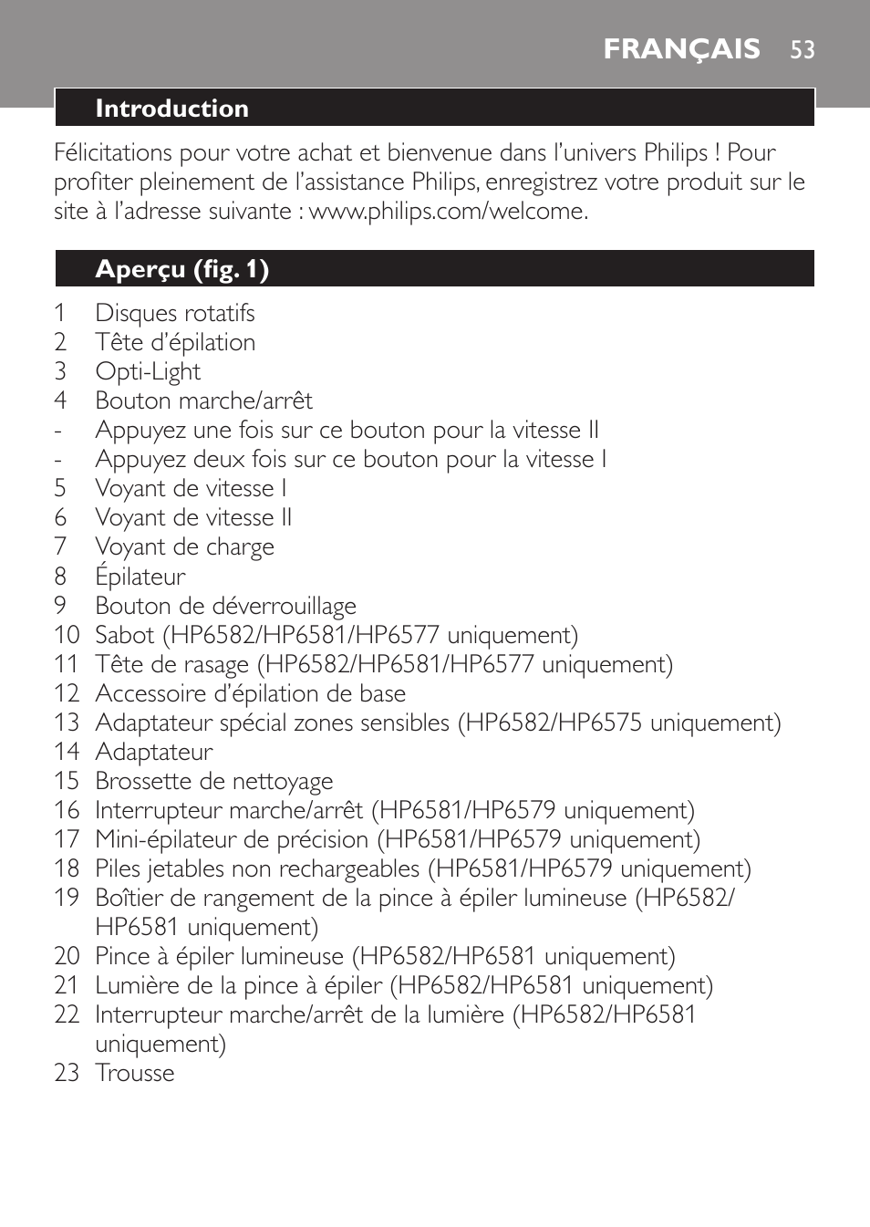 Français | Philips SatinPerfect Depiladora User Manual | Page 53 / 124