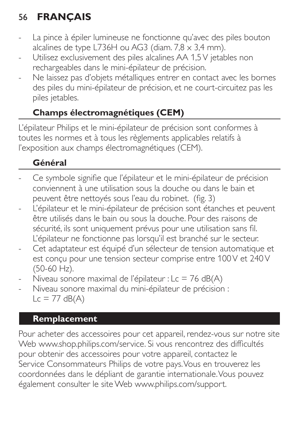 Philips SatinPerfect Depiladora User Manual | Page 56 / 124