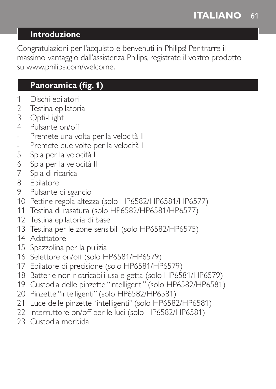 Italiano | Philips SatinPerfect Depiladora User Manual | Page 61 / 124