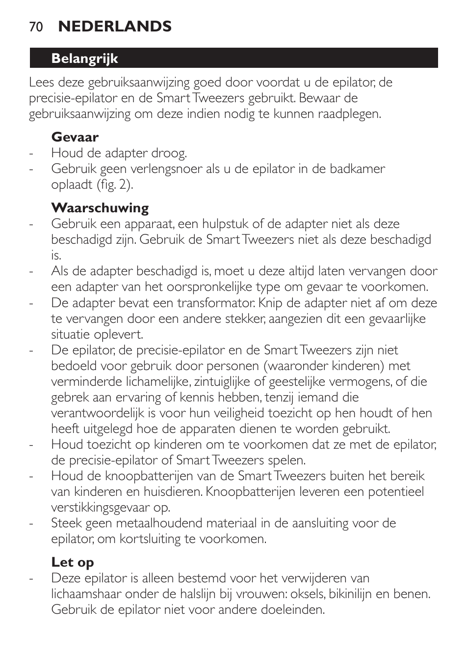 Philips SatinPerfect Depiladora User Manual | Page 70 / 124