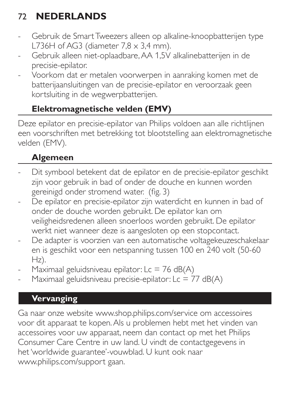 Philips SatinPerfect Depiladora User Manual | Page 72 / 124