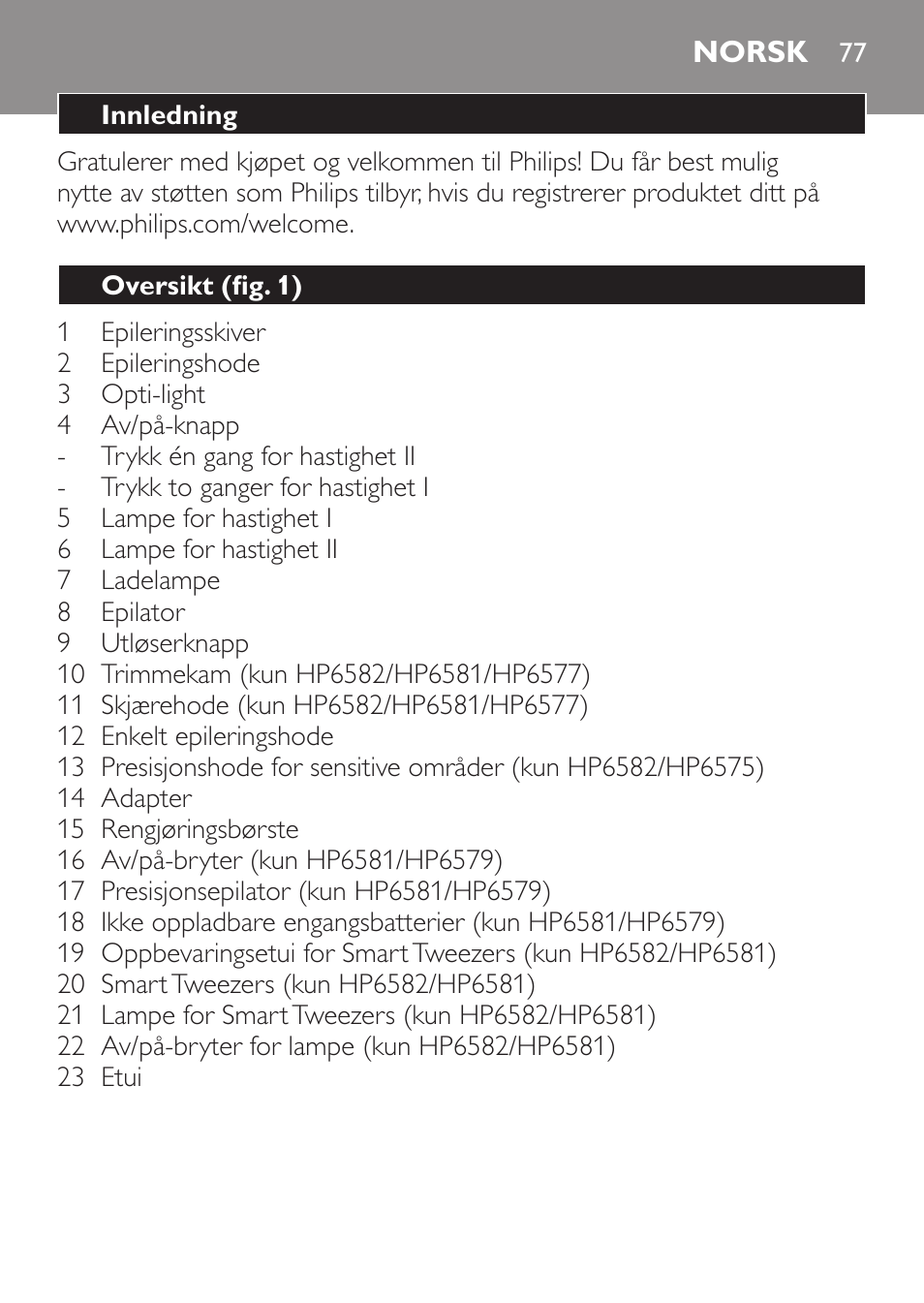 Norsk, Norsk 7 | Philips SatinPerfect Depiladora User Manual | Page 77 / 124