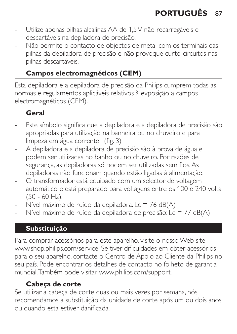 Philips SatinPerfect Depiladora User Manual | Page 87 / 124