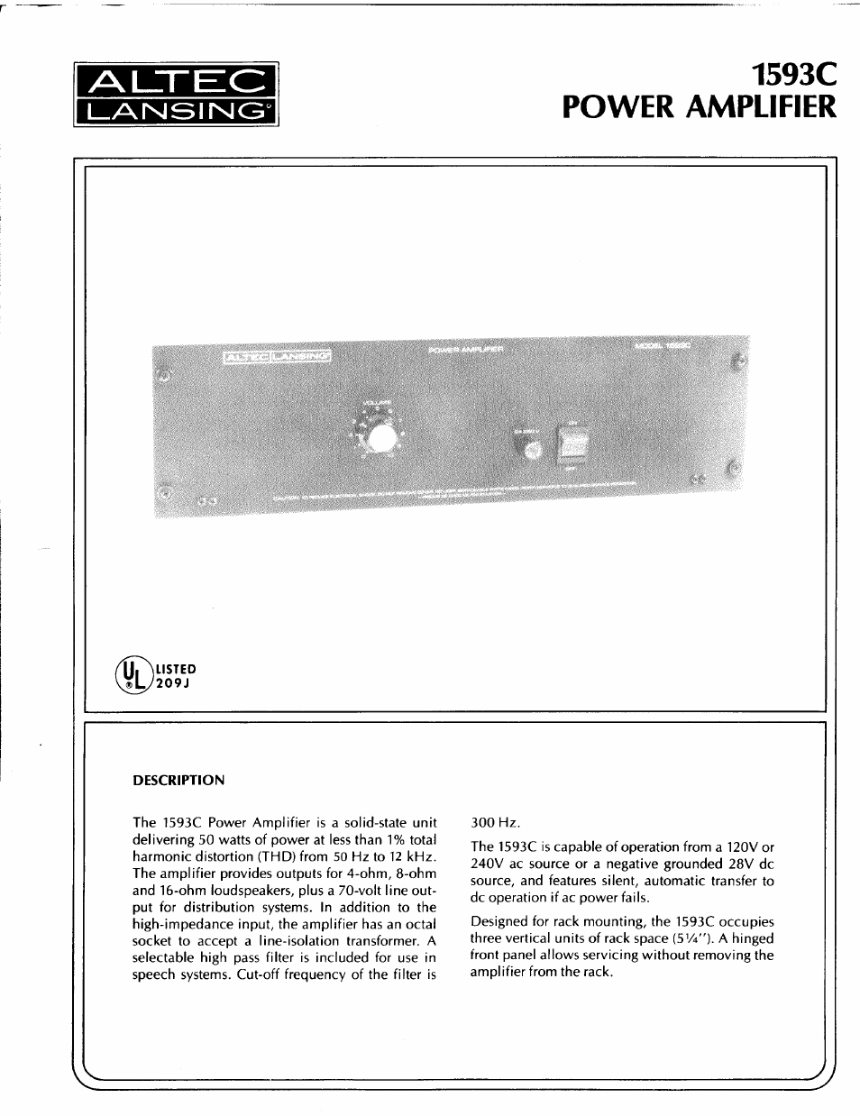 Altec Lansing 1593C User Manual | 2 pages