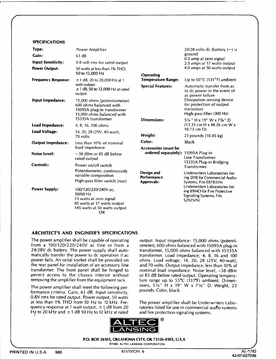 Altteic, Lansing | Altec Lansing 1593C User Manual | Page 2 / 2