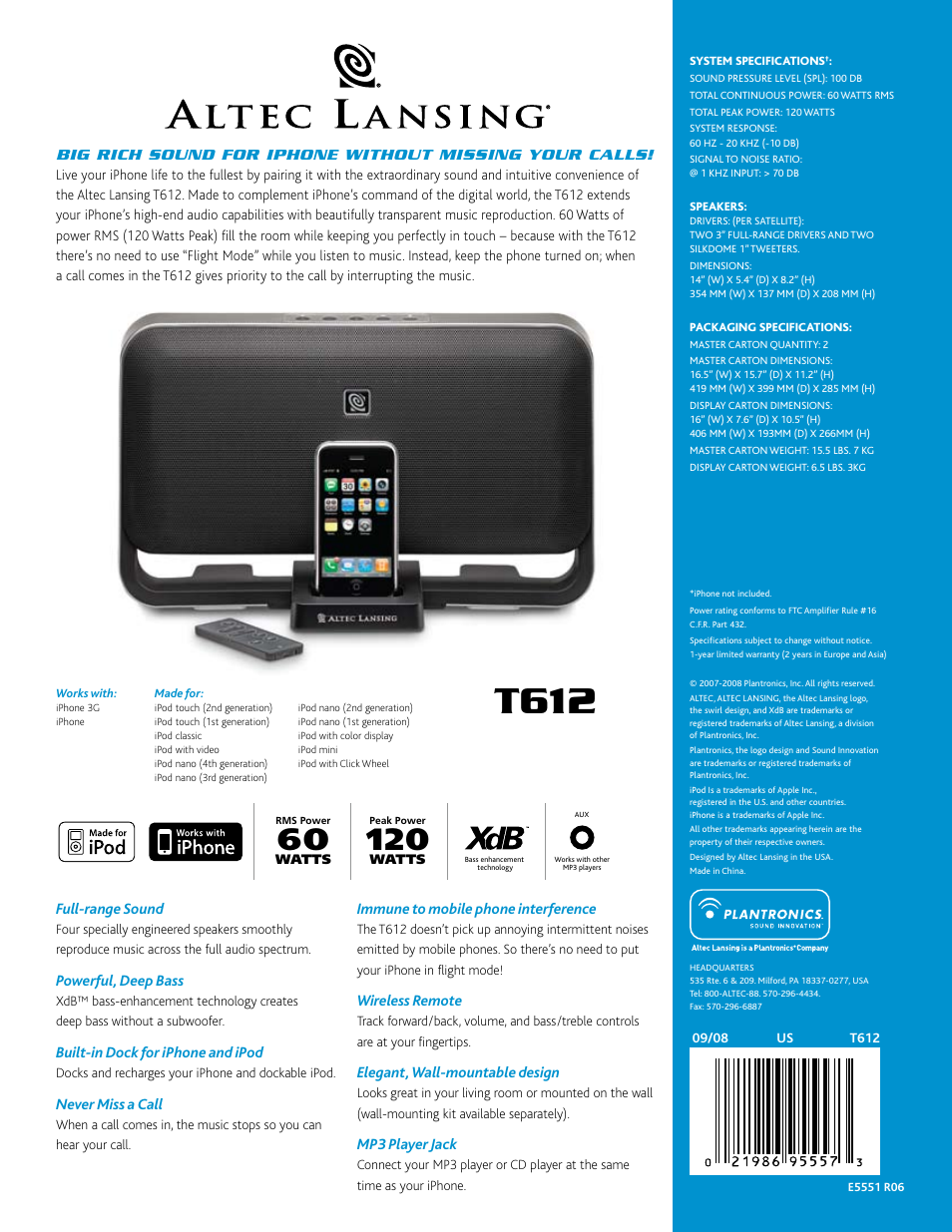 T612 | Altec Lansing T612 User Manual | Page 2 / 2