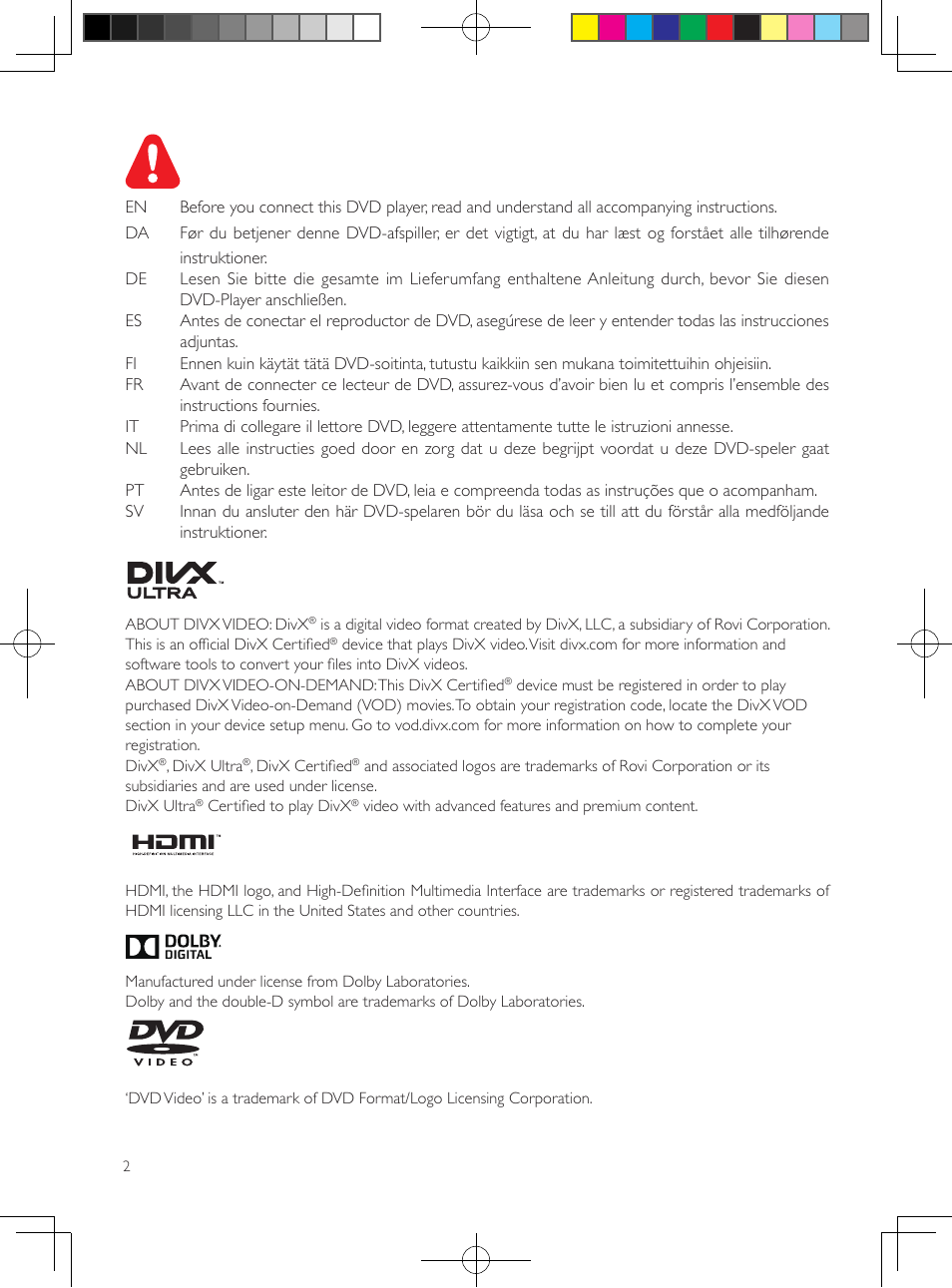 1 hookup and play | Philips Reproductor de DVD User Manual | Page 2 / 17