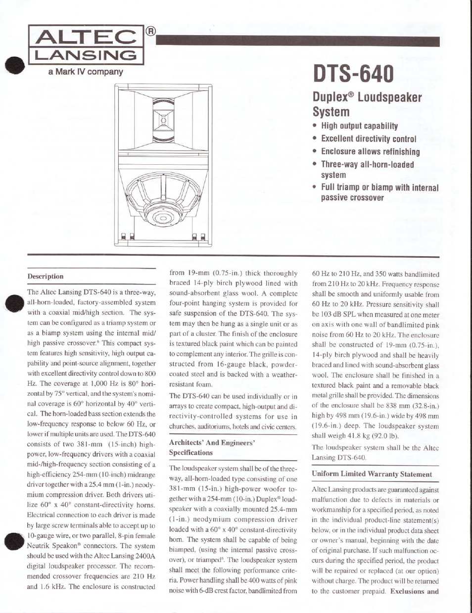 Altec Lansing DTS-640 User Manual | 6 pages