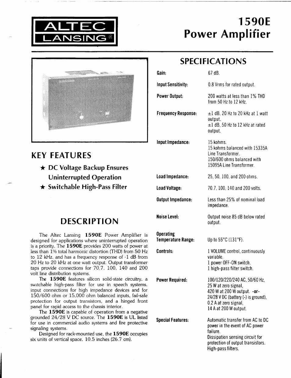 Altec Lansing 1590E User Manual | 2 pages