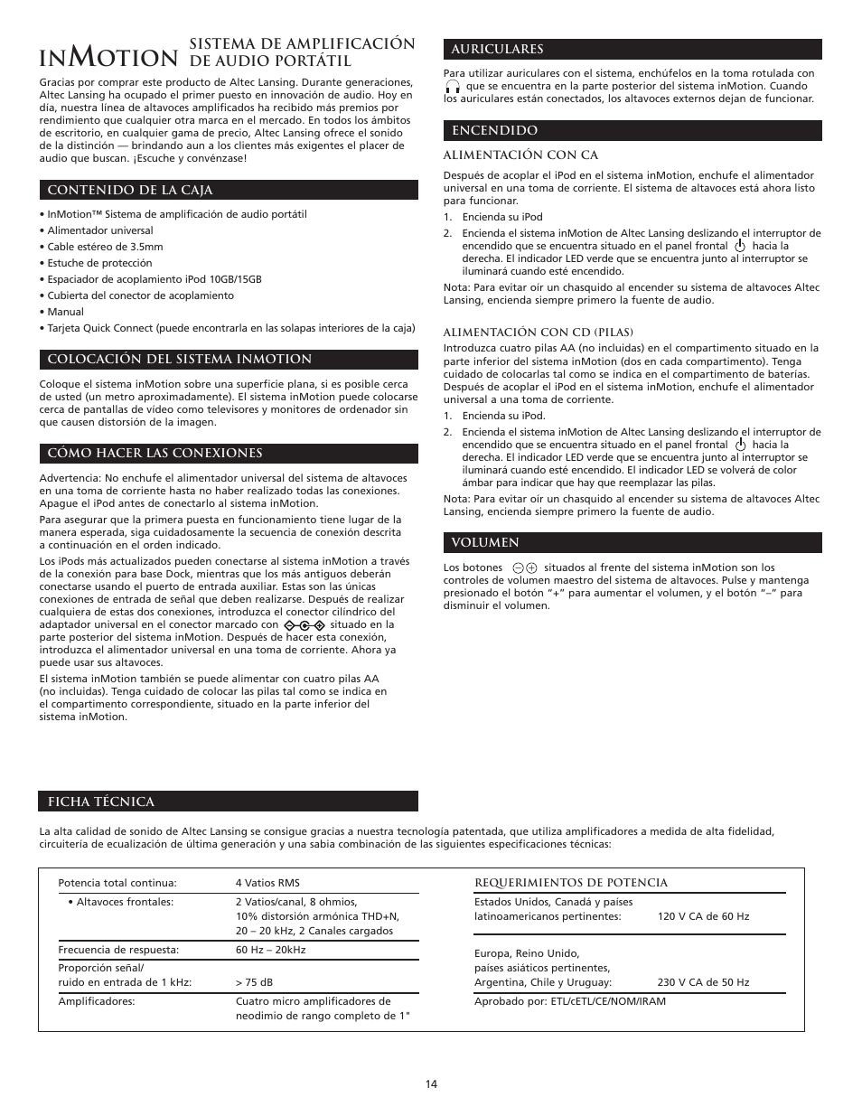 Otion | Altec Lansing inMotion Portable Speaker Docking Station User Manual | Page 16 / 34