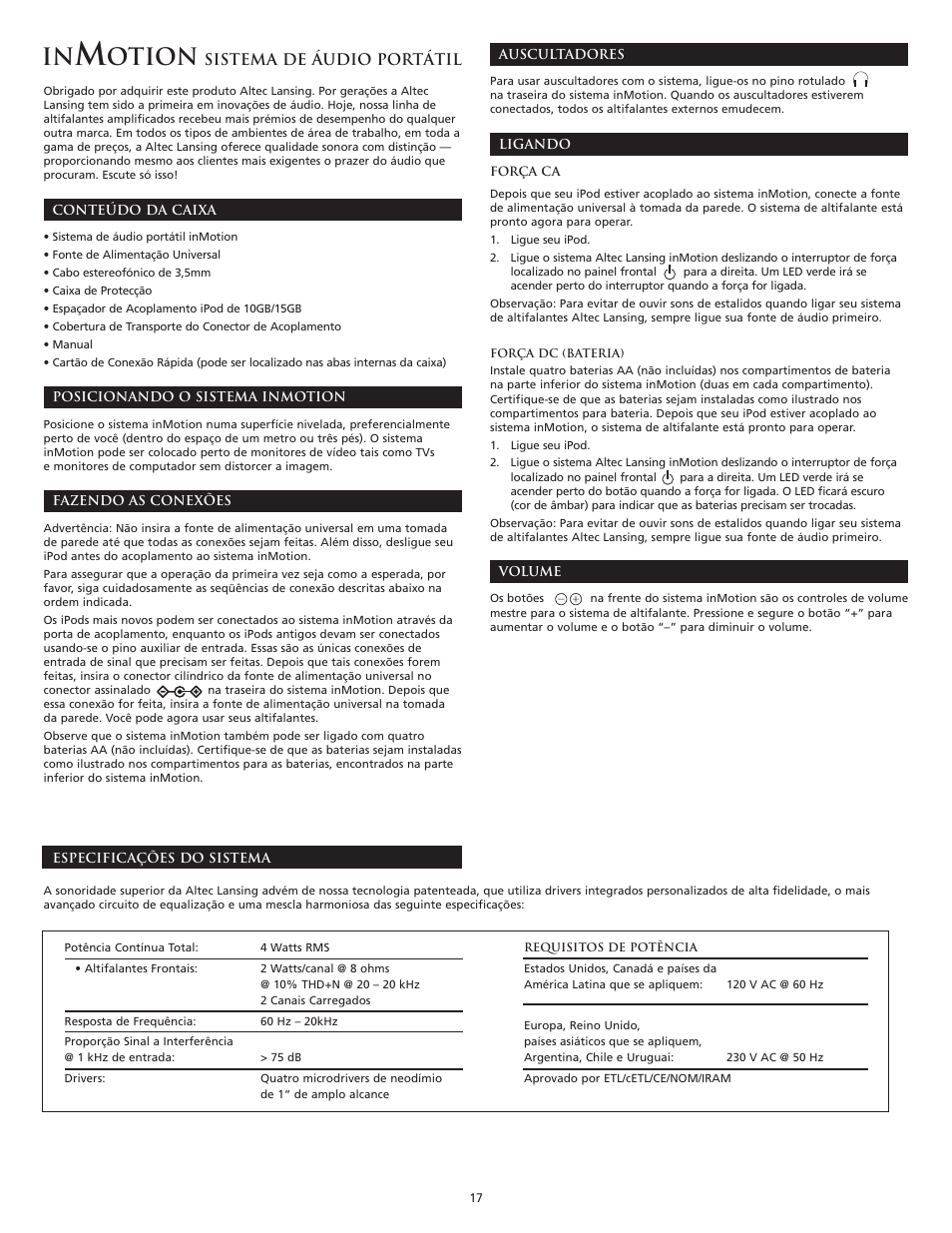 Otion | Altec Lansing inMotion Portable Speaker Docking Station User Manual | Page 19 / 34