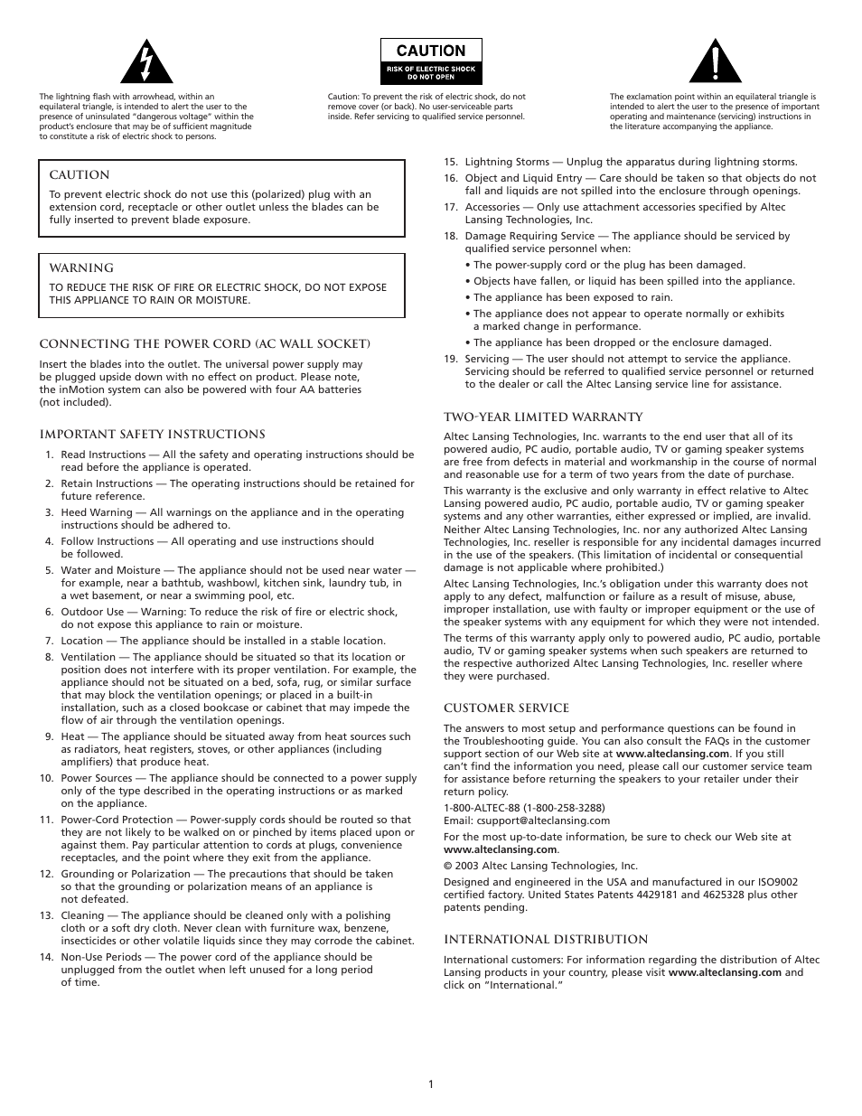 Altec Lansing inMotion Portable Speaker Docking Station User Manual | Page 3 / 34