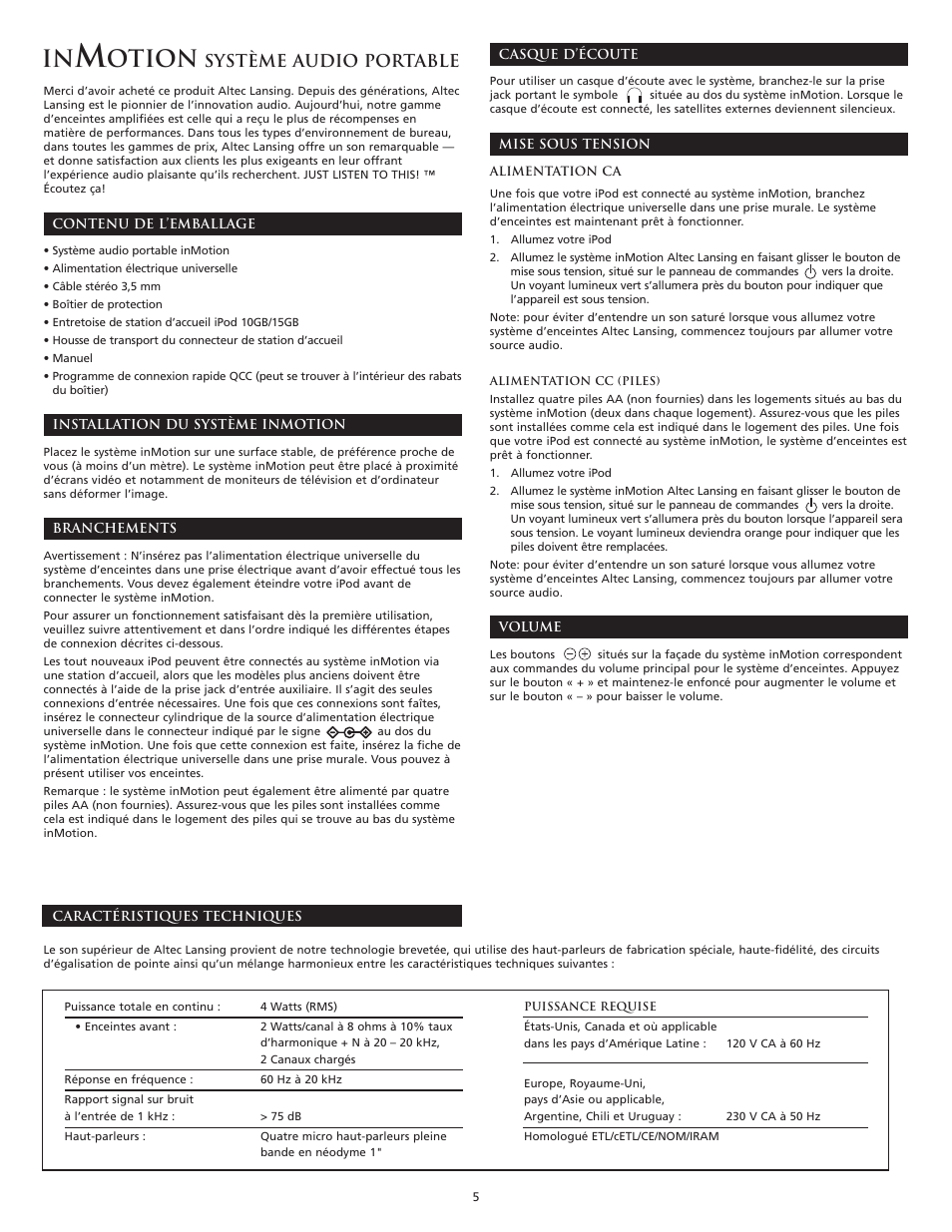 Otion, Système audio portable | Altec Lansing inMotion Portable Speaker Docking Station User Manual | Page 7 / 34