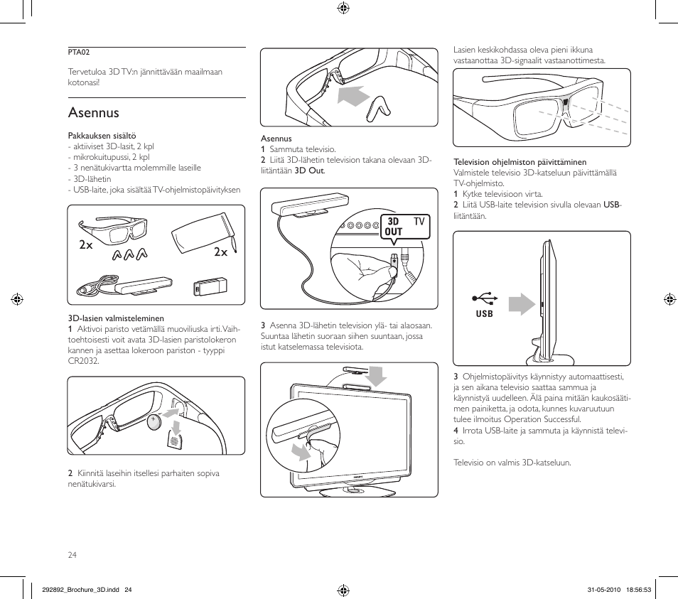 Asennus | Philips Kit de actualización de televisor 3D User Manual | Page 24 / 68