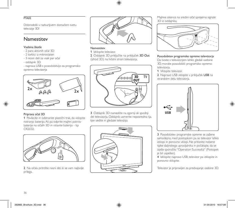 Namestitev | Philips Kit de actualización de televisor 3D User Manual | Page 36 / 68