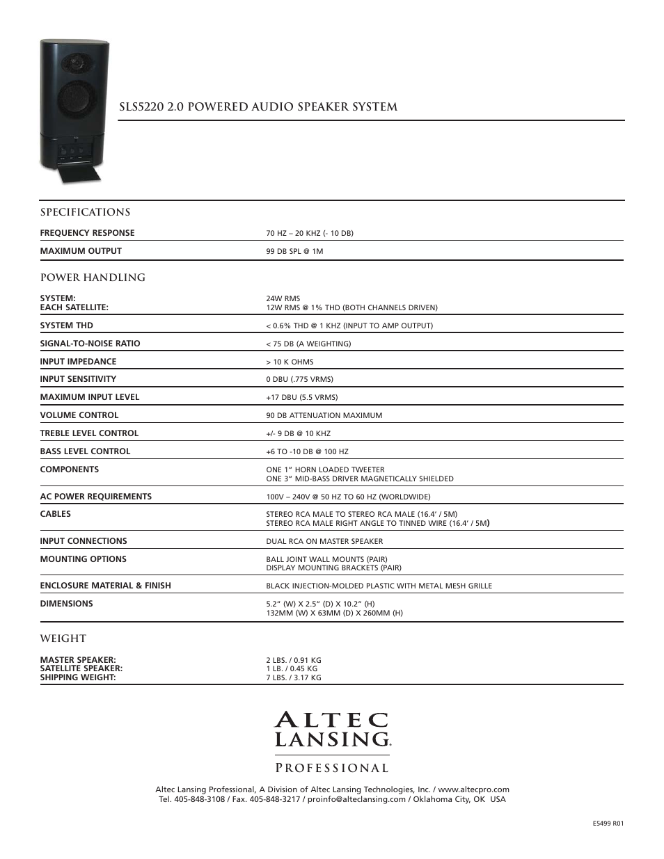 Altec Lansing Professional SLS5220 User Manual | Page 2 / 2