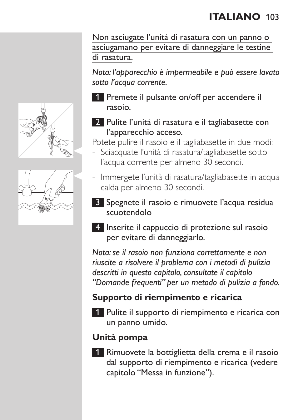 Supporto di riempimento e ricarica, Unità pompa | Philips Afeitadora NIVEA FOR MEN User Manual | Page 101 / 180