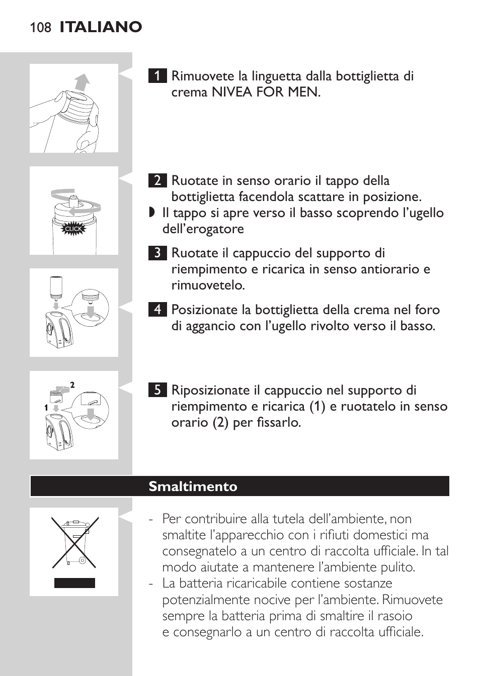 Smaltimento | Philips Afeitadora NIVEA FOR MEN User Manual | Page 106 / 180