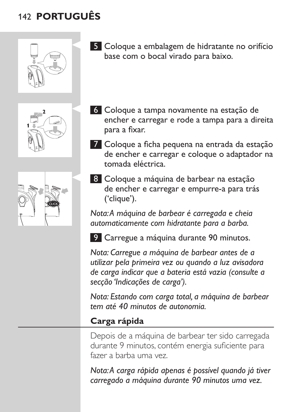 Carga rápida | Philips Afeitadora NIVEA FOR MEN User Manual | Page 140 / 180