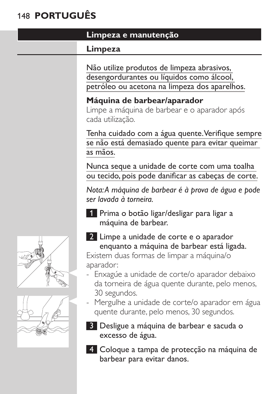 Limpeza e manutenção, Limpeza, Máquina de barbear/aparador | Philips Afeitadora NIVEA FOR MEN User Manual | Page 146 / 180