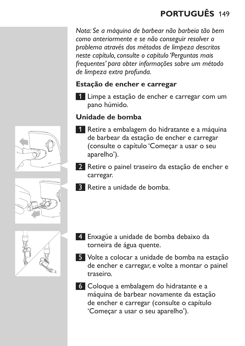 Estação de encher e carregar, Unidade de bomba | Philips Afeitadora NIVEA FOR MEN User Manual | Page 147 / 180