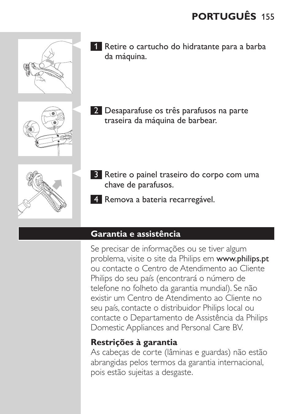 Restrições à garantia, Garantia e assistência | Philips Afeitadora NIVEA FOR MEN User Manual | Page 153 / 180