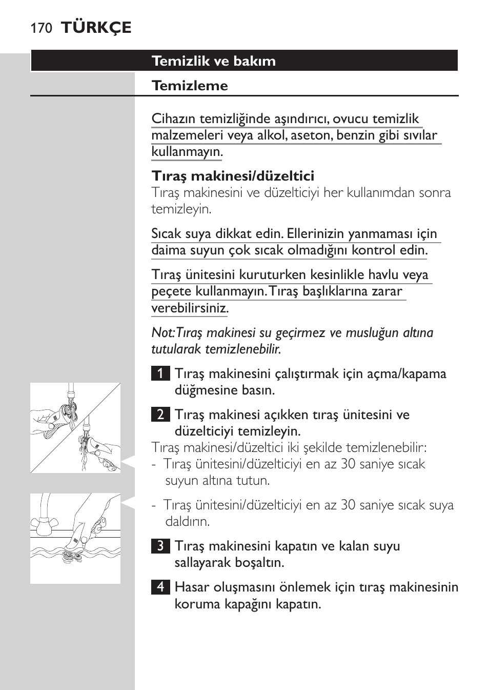 Temizlik ve bakım, Temizleme, Tıraş makinesi/düzeltici | Philips Afeitadora NIVEA FOR MEN User Manual | Page 168 / 180