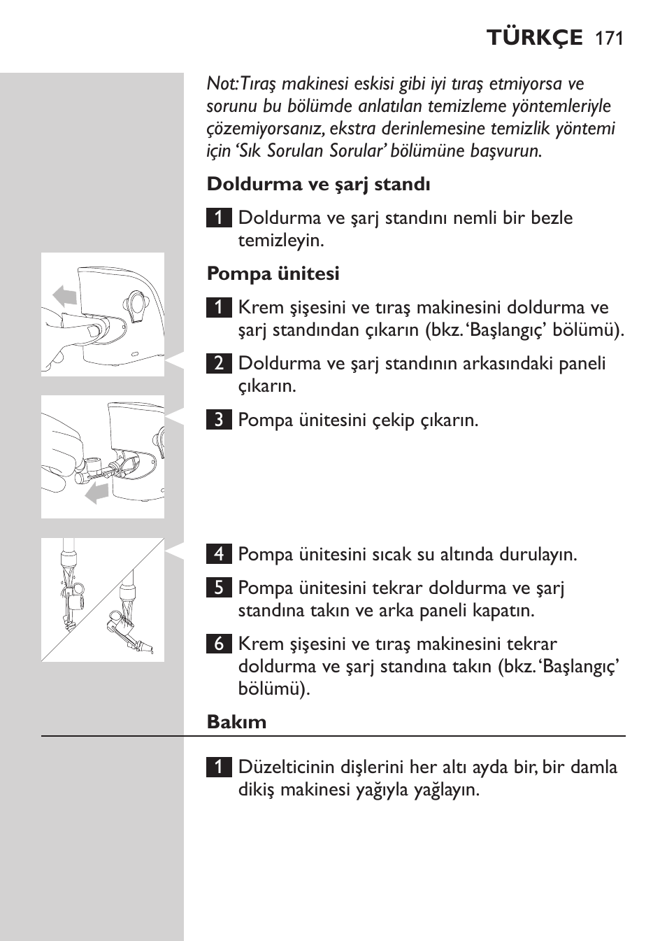 Doldurma ve şarj standı, Pompa ünitesi, Bakım | Philips Afeitadora NIVEA FOR MEN User Manual | Page 169 / 180