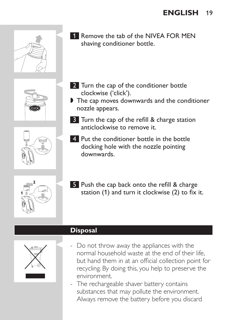 Disposal | Philips Afeitadora NIVEA FOR MEN User Manual | Page 17 / 180