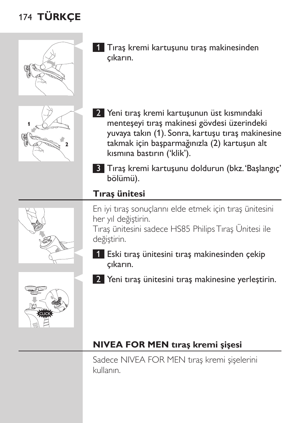 Tıraş ünitesi, Nivea for men tıraş kremi şişesi | Philips Afeitadora NIVEA FOR MEN User Manual | Page 172 / 180