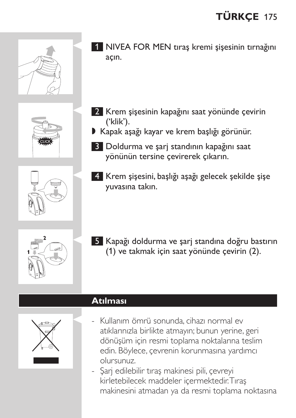 Atılması | Philips Afeitadora NIVEA FOR MEN User Manual | Page 173 / 180