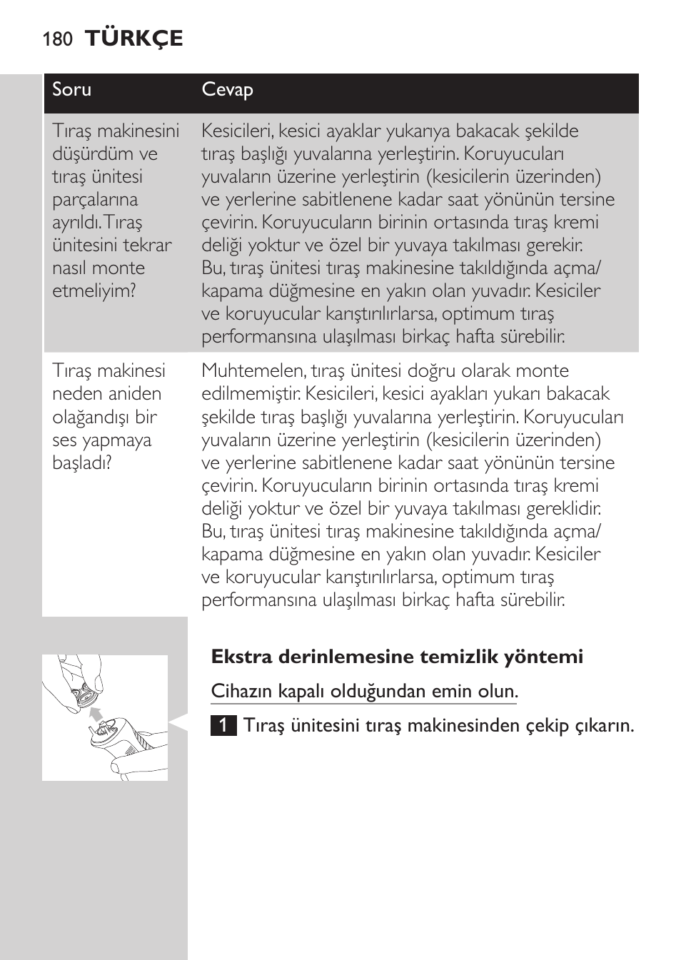 Ekstra derinlemesine temizlik yöntemi | Philips Afeitadora NIVEA FOR MEN User Manual | Page 178 / 180