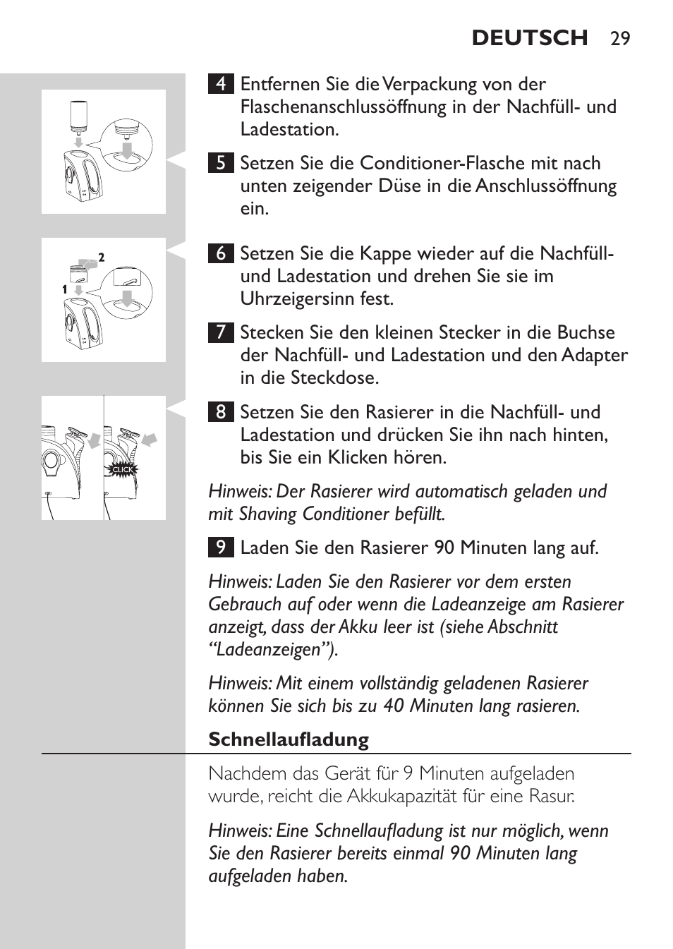 Schnellaufladung | Philips Afeitadora NIVEA FOR MEN User Manual | Page 27 / 180
