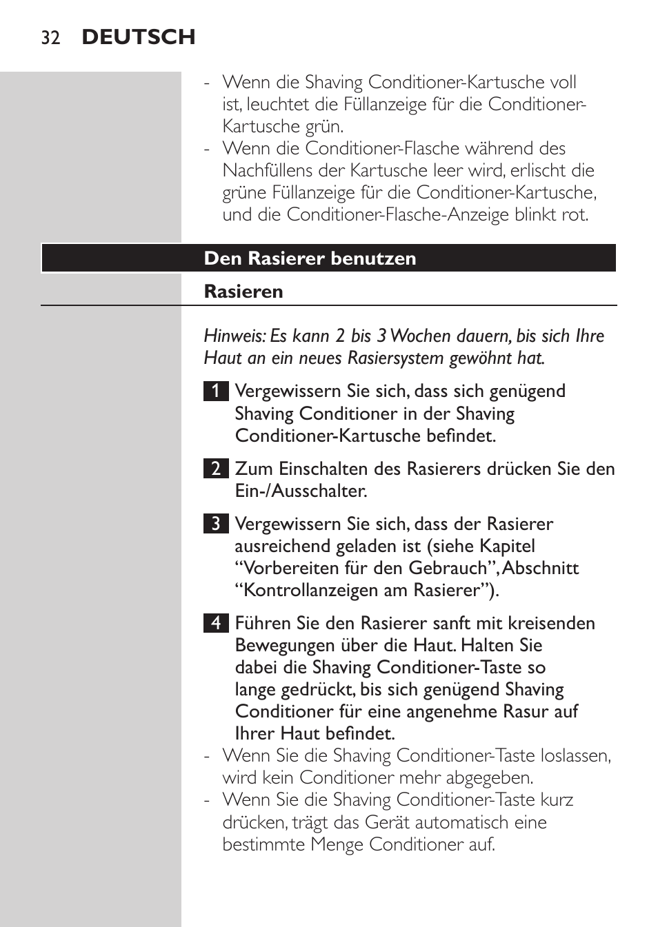 Den rasierer benutzen, Rasieren | Philips Afeitadora NIVEA FOR MEN User Manual | Page 30 / 180