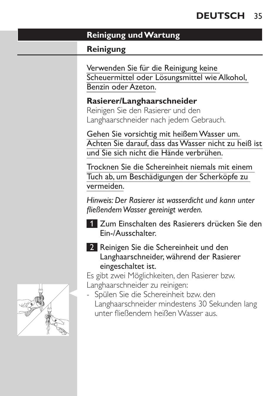Reinigung und wartung, Reinigung, Rasierer/langhaarschneider | Philips Afeitadora NIVEA FOR MEN User Manual | Page 33 / 180