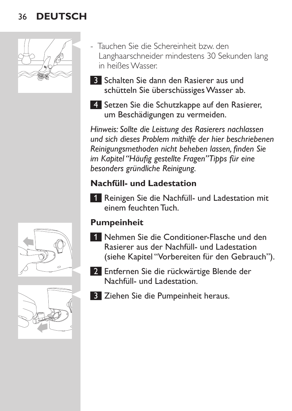 Nachfüll- und ladestation, Pumpeinheit | Philips Afeitadora NIVEA FOR MEN User Manual | Page 34 / 180