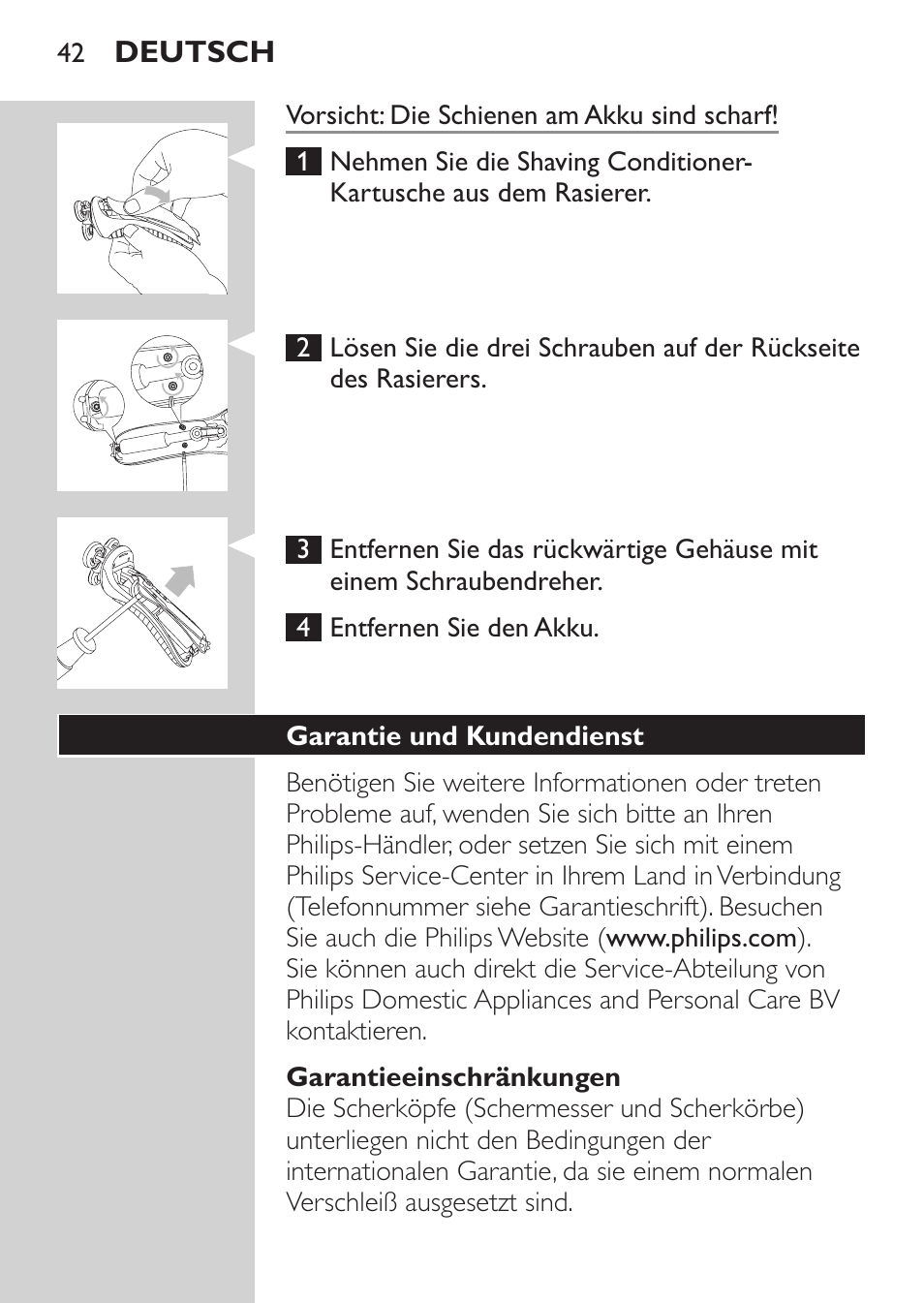 Garantieeinschränkungen, Garantie und kundendienst | Philips Afeitadora NIVEA FOR MEN User Manual | Page 40 / 180