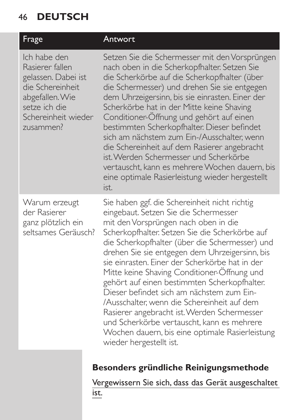 Besonders gründliche reinigungsmethode | Philips Afeitadora NIVEA FOR MEN User Manual | Page 44 / 180