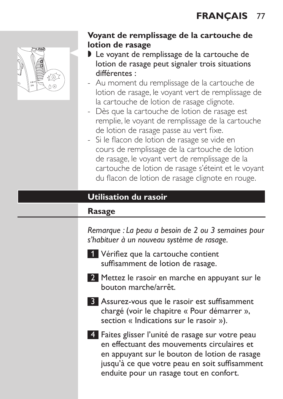 Utilisation du rasoir, Rasage | Philips Afeitadora NIVEA FOR MEN User Manual | Page 75 / 180