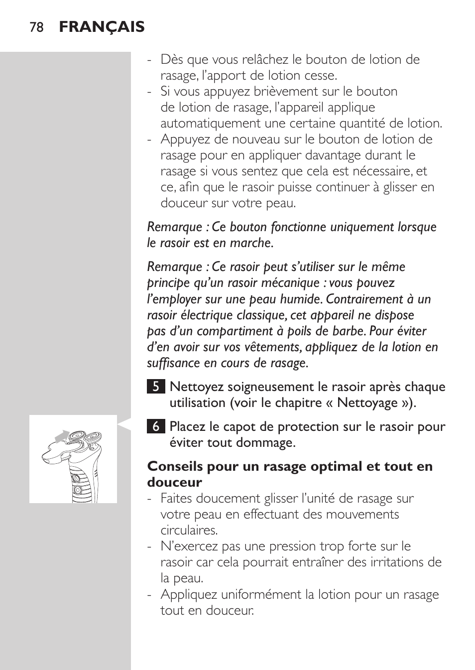 Conseils pour un rasage optimal et tout en douceur | Philips Afeitadora NIVEA FOR MEN User Manual | Page 76 / 180