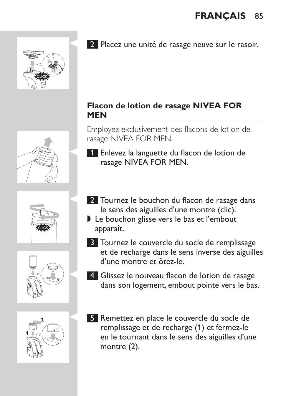 Flacon de lotion de rasage nivea for men | Philips Afeitadora NIVEA FOR MEN User Manual | Page 83 / 180