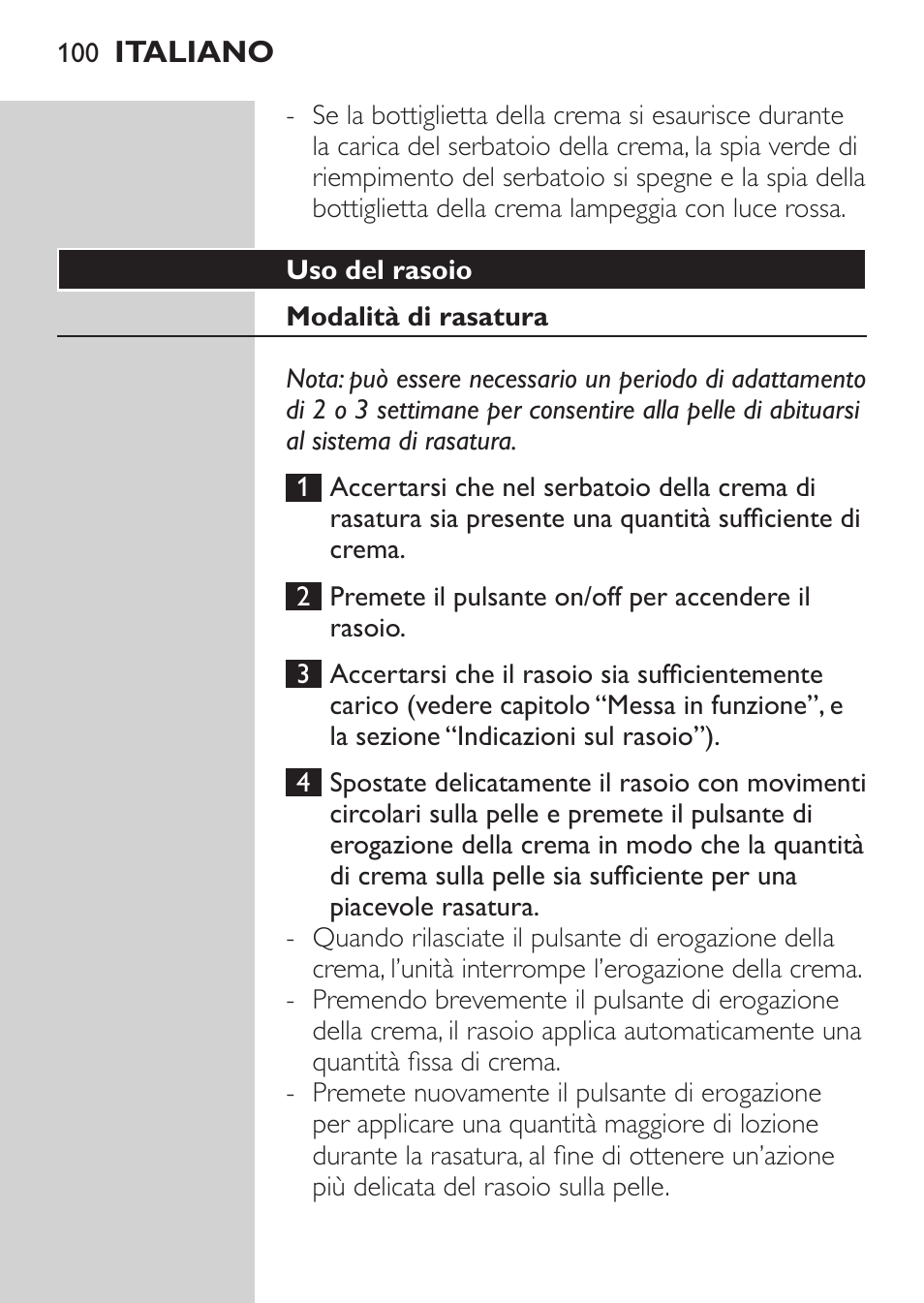 Uso del rasoio, Modalità di rasatura | Philips Afeitadora NIVEA FOR MEN User Manual | Page 98 / 180