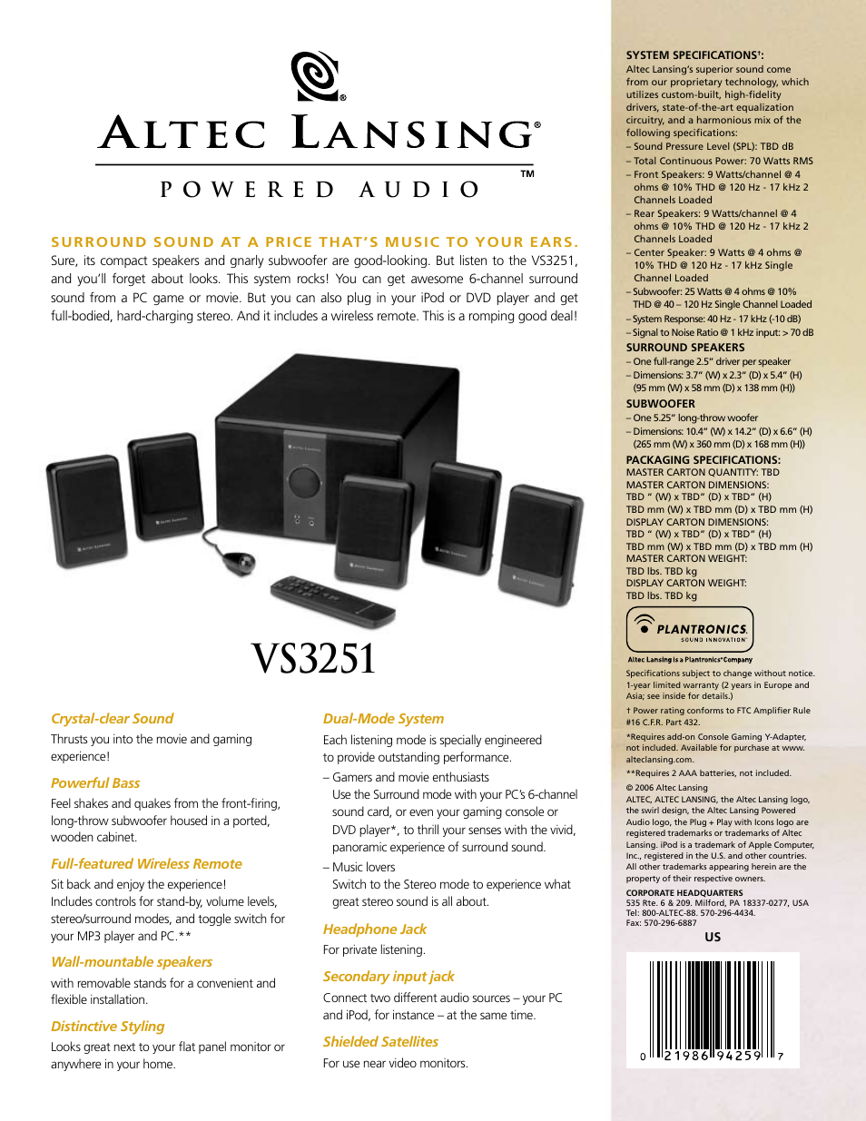 Vs3251 | Altec Lansing VS3251 User Manual | Page 2 / 2