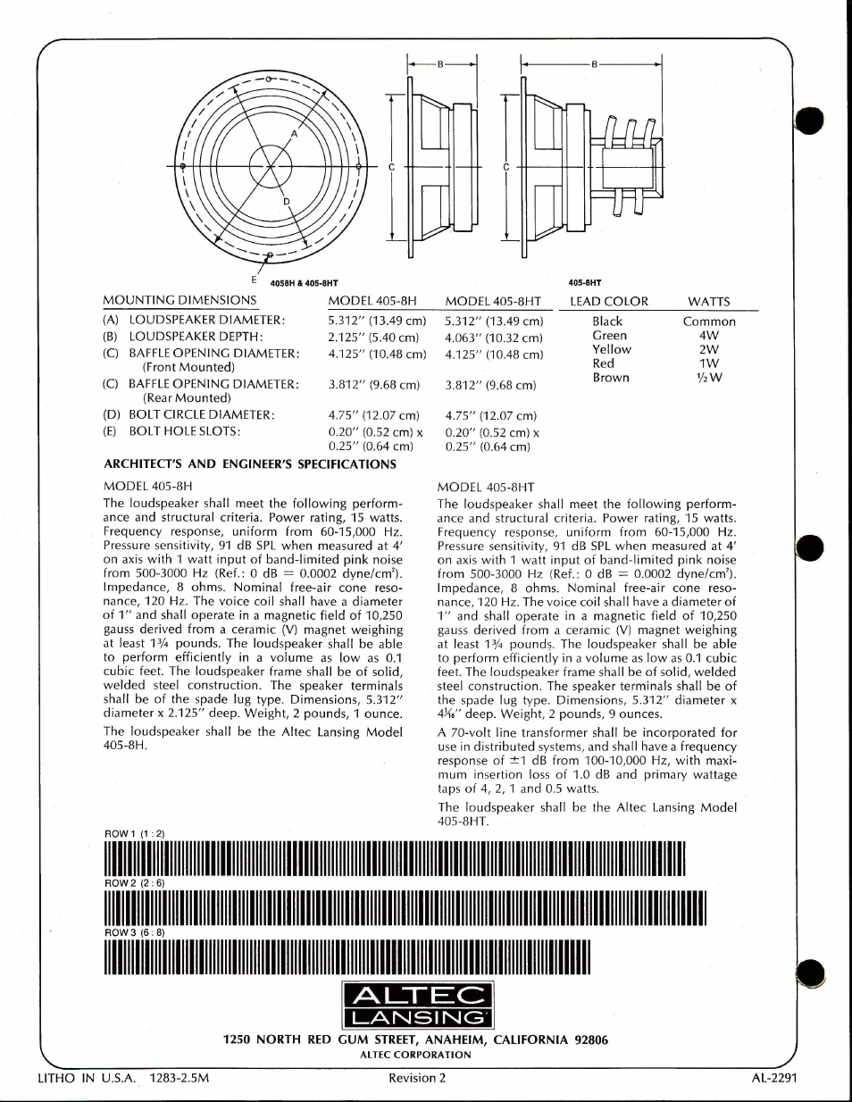 Altec Lansing 405-8H User Manual | Page 2 / 2