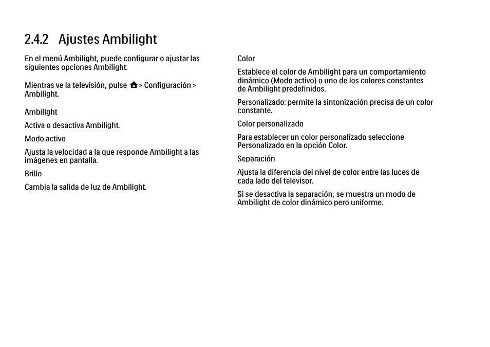 2 ajustes, 2 ajustes ambilight | Philips Cinema 21:9 TV LCD User Manual | Page 104 / 280