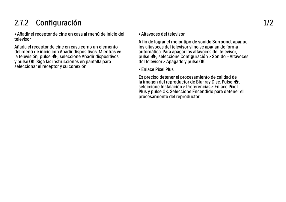 2 configuración, 2 configuración 1/2 | Philips Cinema 21:9 TV LCD User Manual | Page 109 / 280