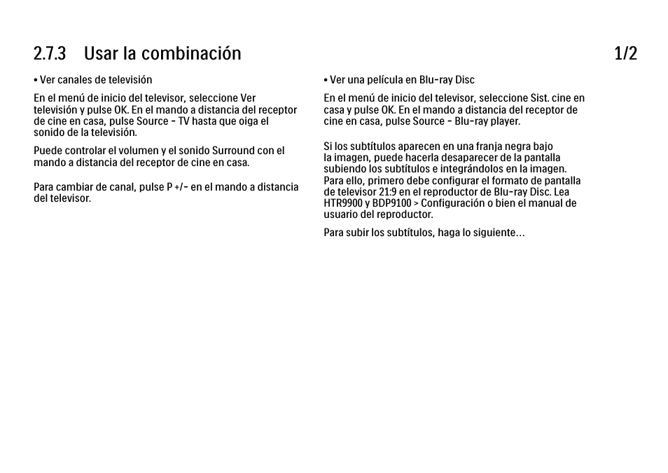 3 usar la combinación, 3 usar la combinación 1/2 | Philips Cinema 21:9 TV LCD User Manual | Page 111 / 280